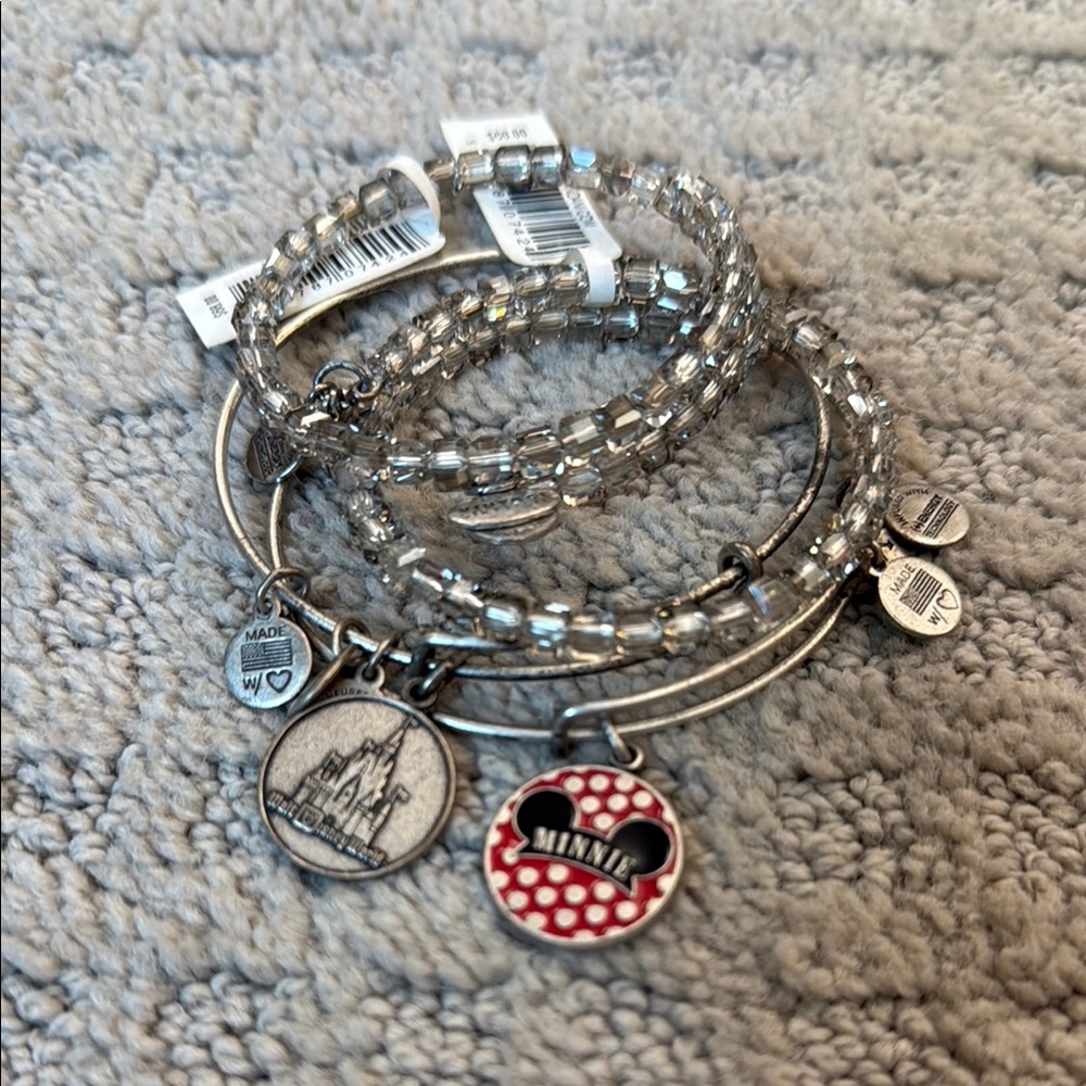 Alex and Ani Disney Silver and Red Charm Bracelets